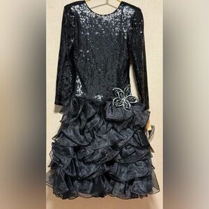 Vintage 80’s Prom Dress Martinique Sequin Tiered Ruffles Party Gown Goth Glam Si